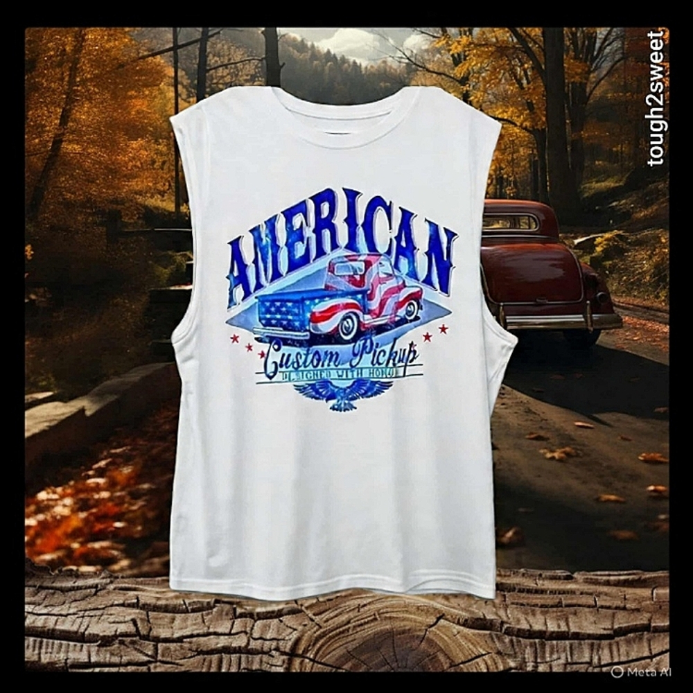 NWOT!! MEN'S XL "AMERICAN CUSTOM PICKUP WITH HONOR" PRISTINE WHITE TANK TOP